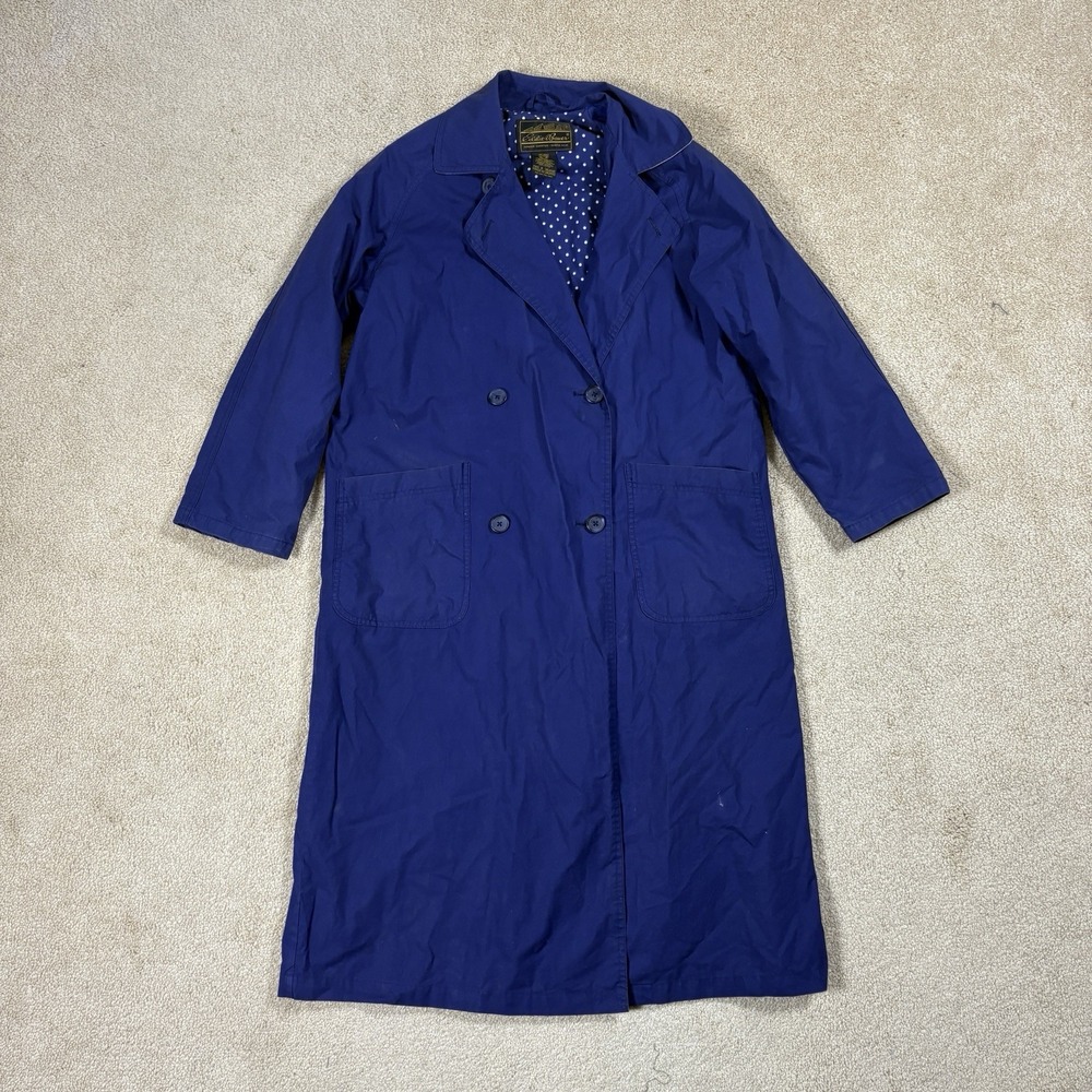 Eddie Bauer Womens Purple Trench Coat Size S P Button Front Polka Dot Lining